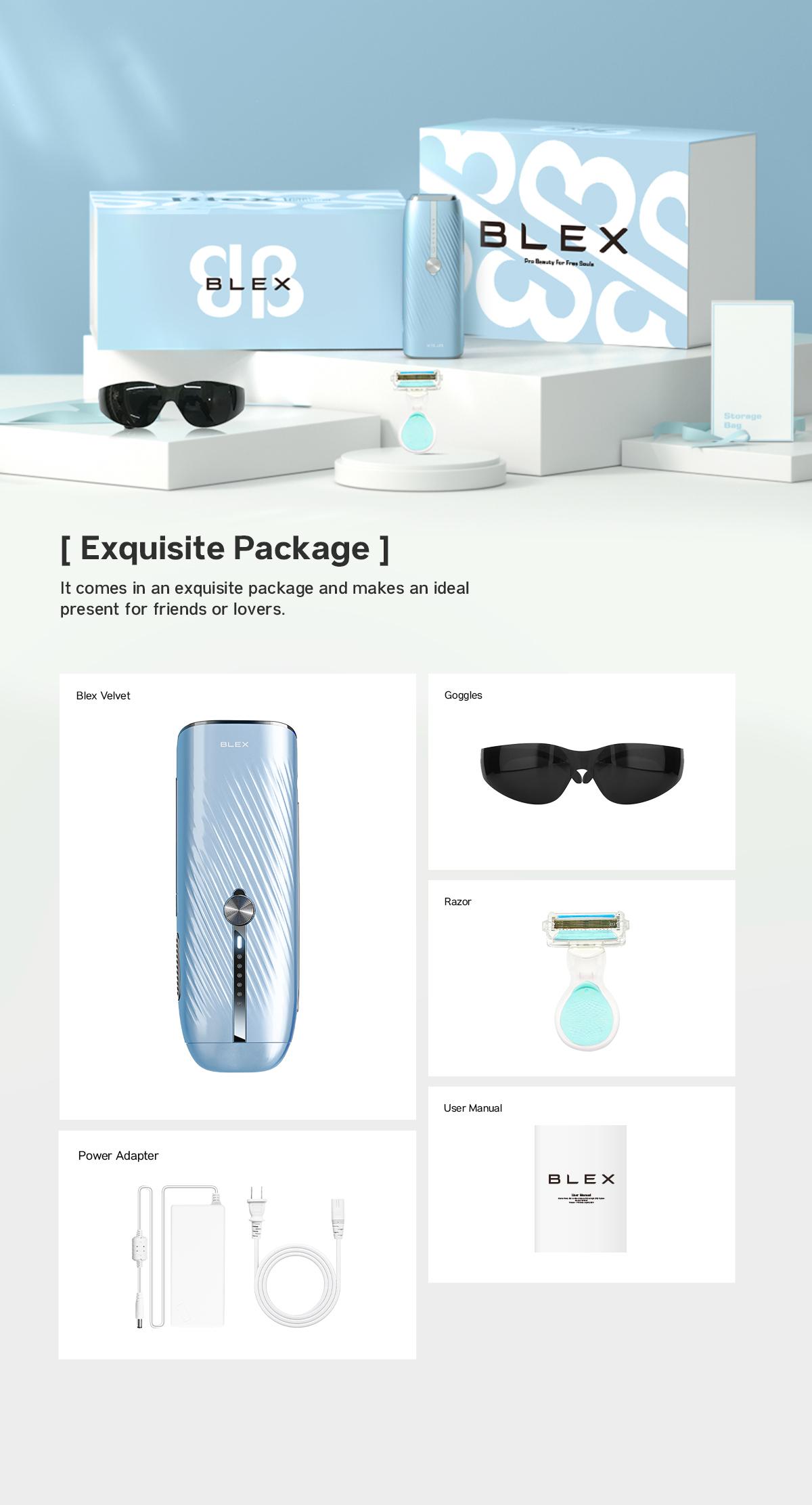 Blex Laser Hair Removal for Women and Men, Blex Velvet IPL Hair Removal Device with Sapphire Ice-Cooling Design, Dual-Pulse Technology & 0.2 Seconds Flash Gap, Nearly Painless & Lasting Result for Body & Face