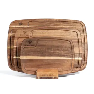 Acacia Wood Cutting Board Set 4-Piece – Organic Dual-Sided Large Kitchen Cutting Boards with Hanging Holes, Perfect Chef Gift