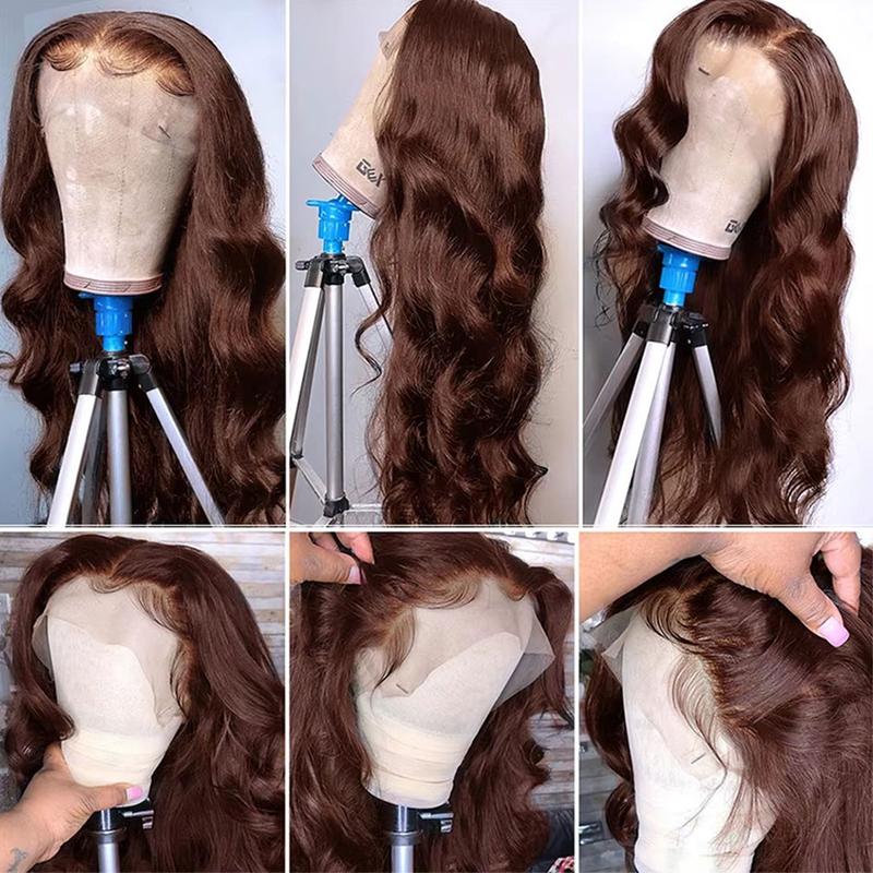 Body Wave 13X6 Lace Frontal Wigs P4/27 Highlight Brazilian Body Wave Pre plucked Human Hair Wigs Colored Chocolate Brown Lace Front Wigs For Women