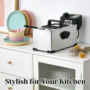 3.5-liter electric fryer, electric immersion fryer, adjustable temperature control, easy to drain basket, observation window, stainless steel shell, easy to clean