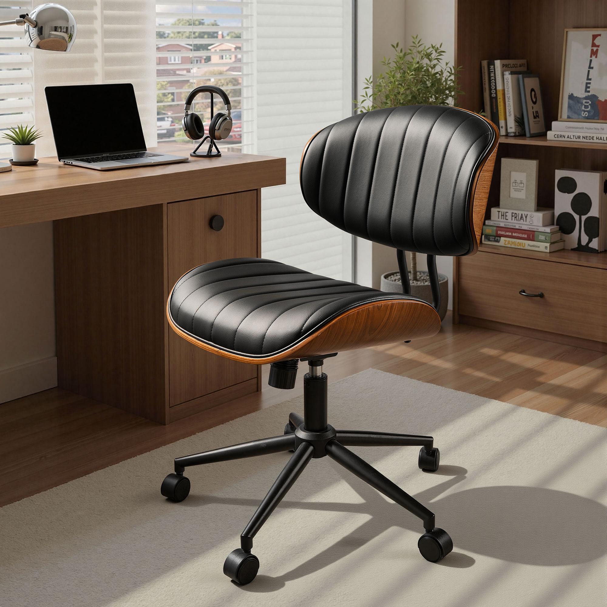 【Stock Up Sale】Ovios Home Office Chair Mid-Century Modern Faux Suede Leather Chairs, Comfy Deep Seat Adjustable Height Rolling Swivel Executive Computer Task Armchair