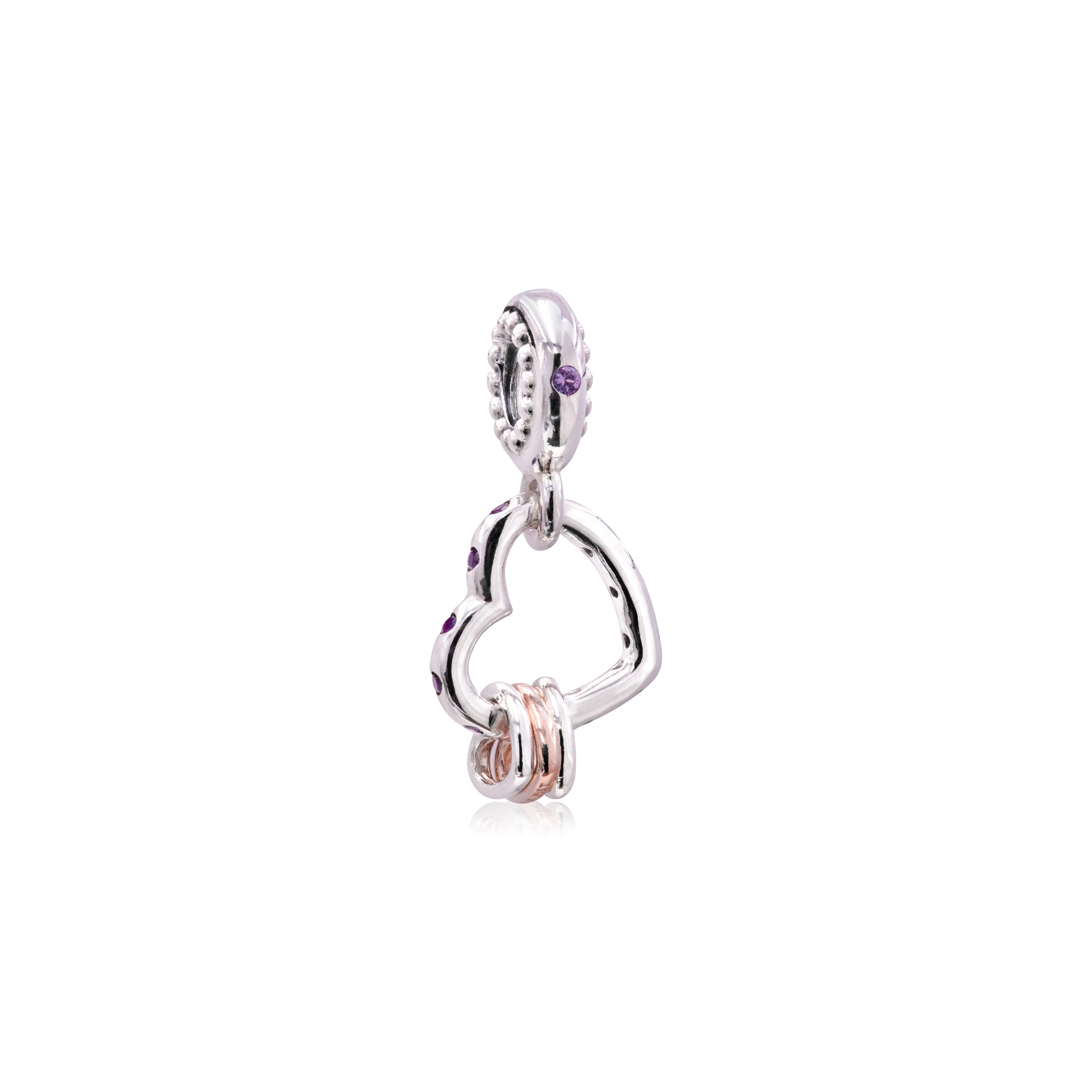 PANDORA Heart-Shaped Dangle Charm in 925 Sterling Silver & PANDORA Rose, Featuring a Trio of Hearts and Pastel-Hued Stones, Love And Affection, Three Hearts