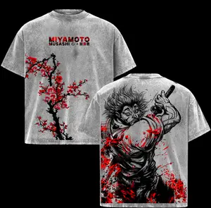 Miyamoto Musashi Graphic Tee - Legendary Samurai Warrior Design on Unisex Vintage Washed Shirt, Perfect for Anime Fans and Streetwear Enthusiasts