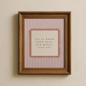 You'll Never Know Dear How Much I Love You Nursery Print, Neutral Pink Striped Girls Room Decor Unframed