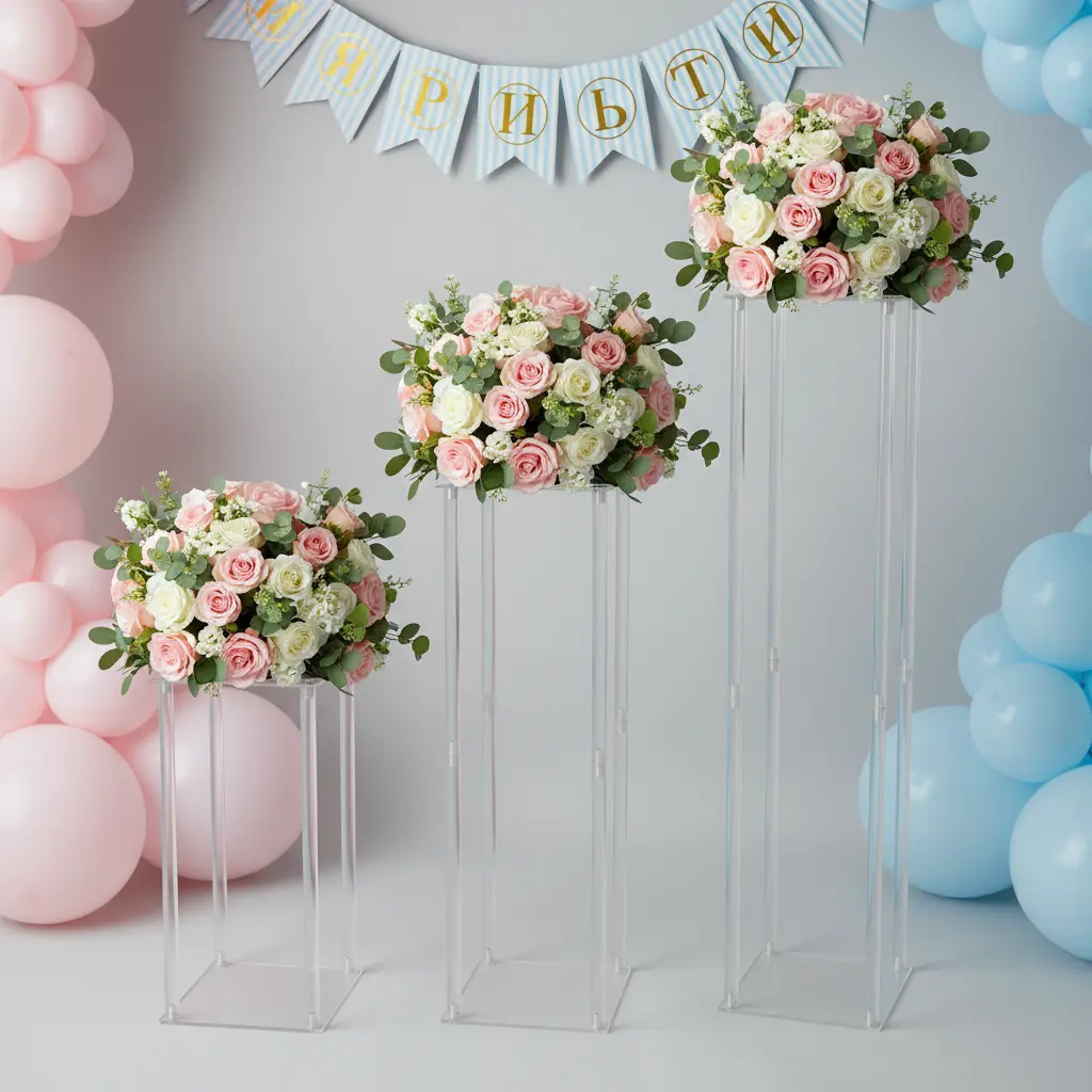 3 Pack Clear Acrylic Flower Stand 40/60/80cm 6.6lbs for Wedding Party Decor