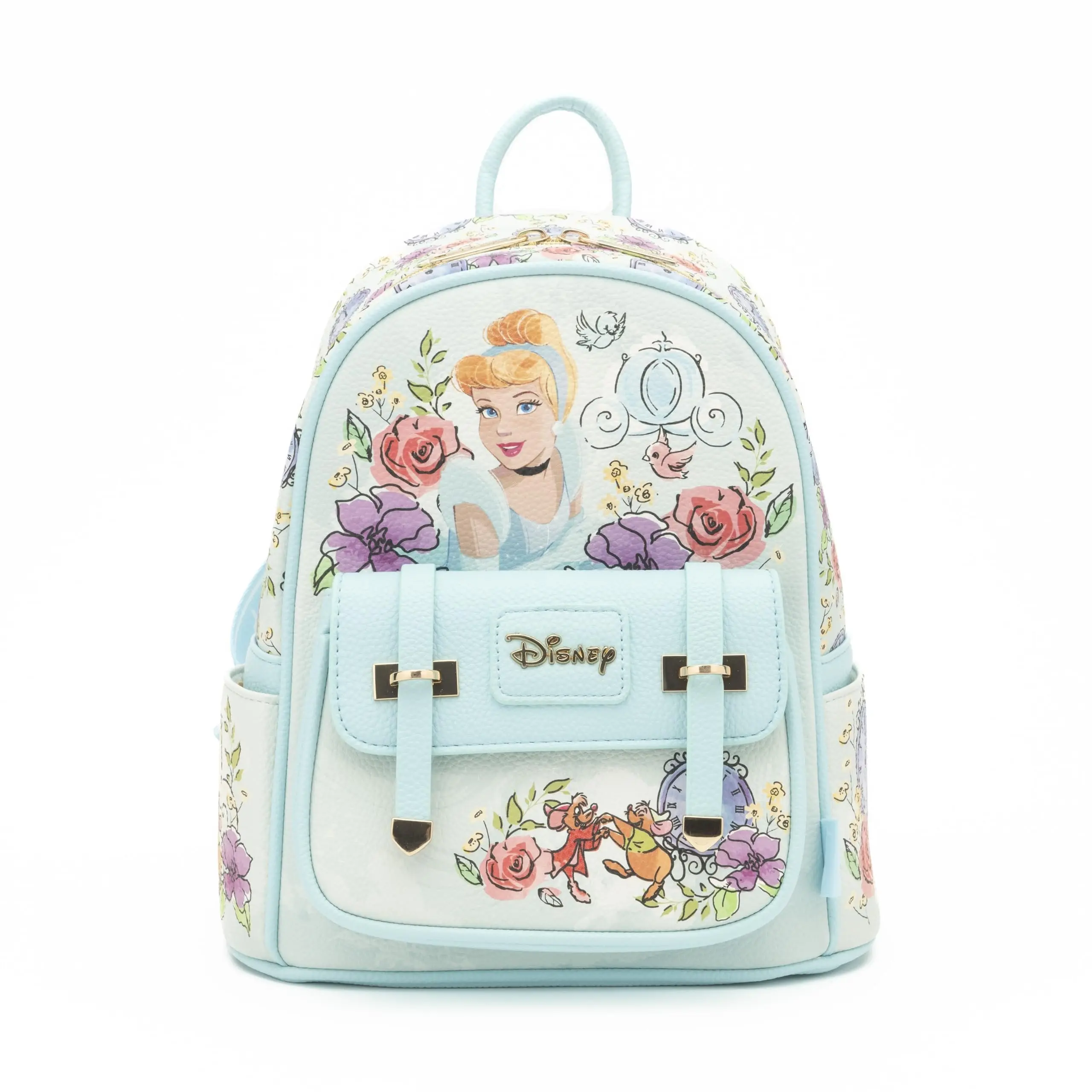 Whimsical Cinderella Unisex Mini Backpack in Soft Pebbled Vegan Leather, Limited Edition with Side Pockets & Magnetic Closure, Soft Pebbled Leather, Whimsical Designs