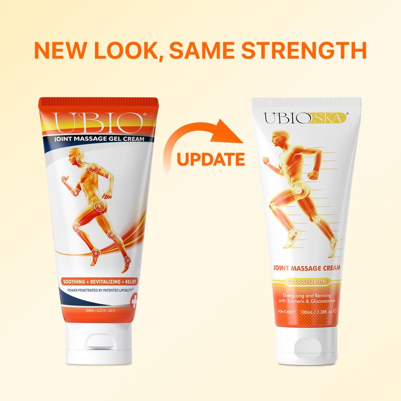 UBIOSKA Joint Soothing Massage Gel Cream 100ml | With Glucosamine, Chondroitin, Hyaluronic acid, Menthol, Turmeric and MSM | Ideal For Neck, Shoulder, Back, Knee, Foot, Muscle Comfort | Portable, Travel-Friendly