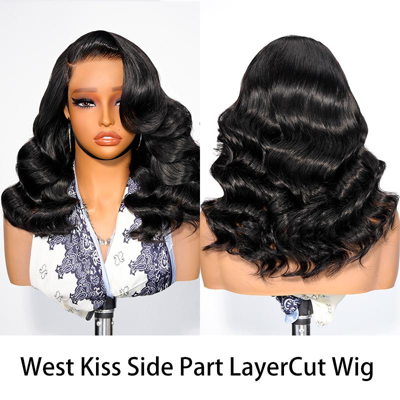 West Kiss 250% Density Right Side Part Glueless LayerCut Wig 6x8 Lace Closure Wig Body Wave Pre Cut Pre Bleached Ready Go Wigs FebruaryFaves