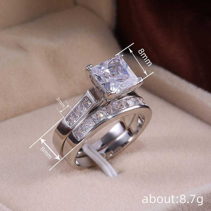Women's Square Cubic Zirconia CZ Stacking Rings Proposal Wedding Love Promise Eternal Stackable Couple Ring Set Perfect Gift for Wife SpringStatements