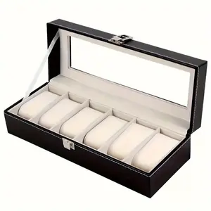 6 Slots Watch Box PU Leather Watch Case Jewelry Storage Watch Display Case Gift