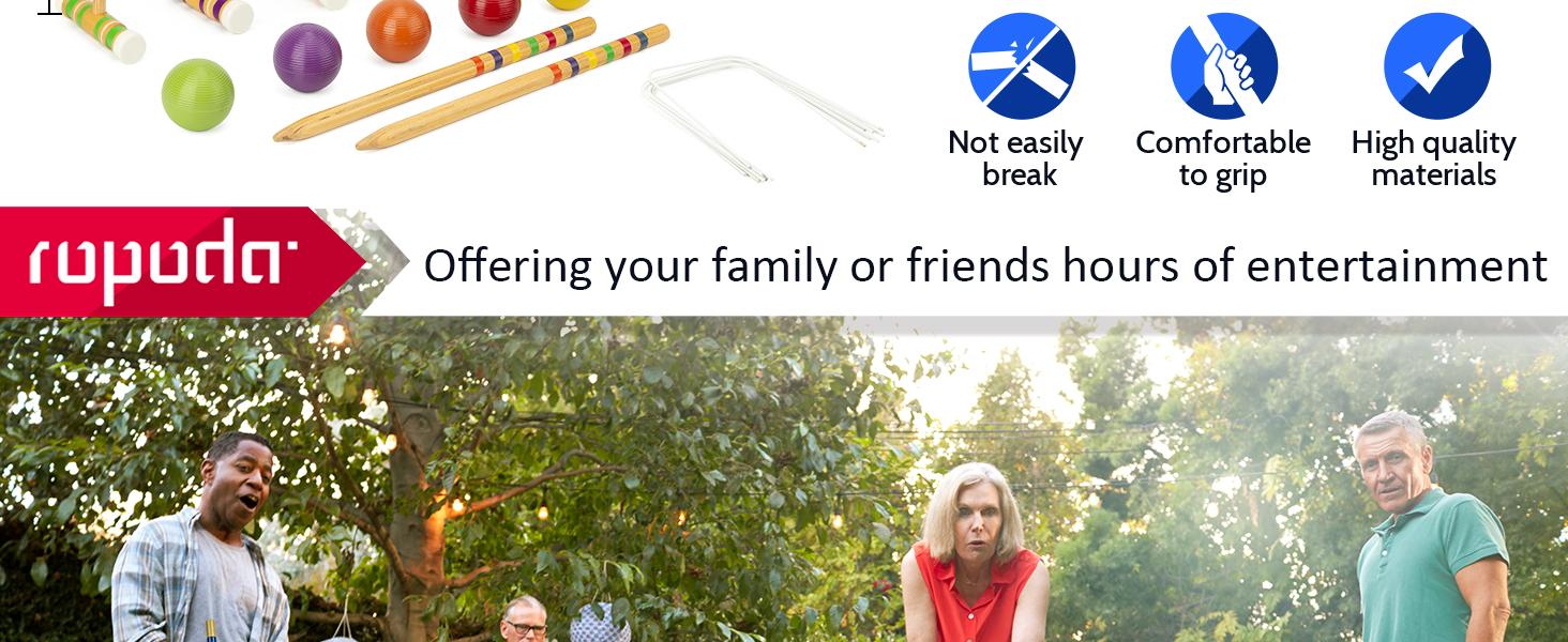 (Summer Turn-Up)Ropoda Six-Player Croquet Set with Wooden Mallets, Colored Balls, 2 Ending Stakes, 9 Steel Wickets & Durable Carrying Bag for Easy Storage, Summer Turn Up & Father's Day Deal