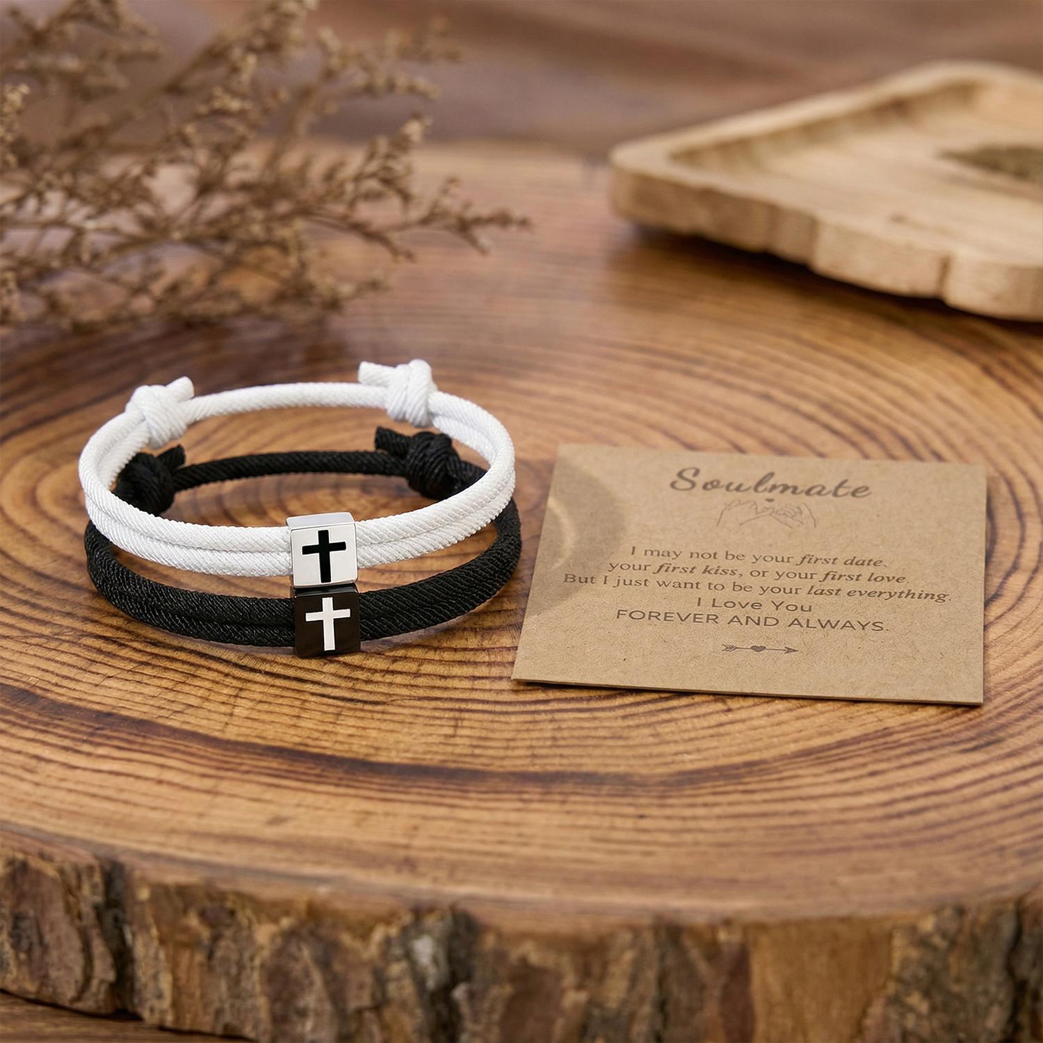 2pcs Cross Braided Rope Bracelets for Couples, Christmas Valentines Gifts, Fashionable Adjustable Bracelet for Men Women Teen Girls Fashion Jesus Bracelets Christian Baptism Gift