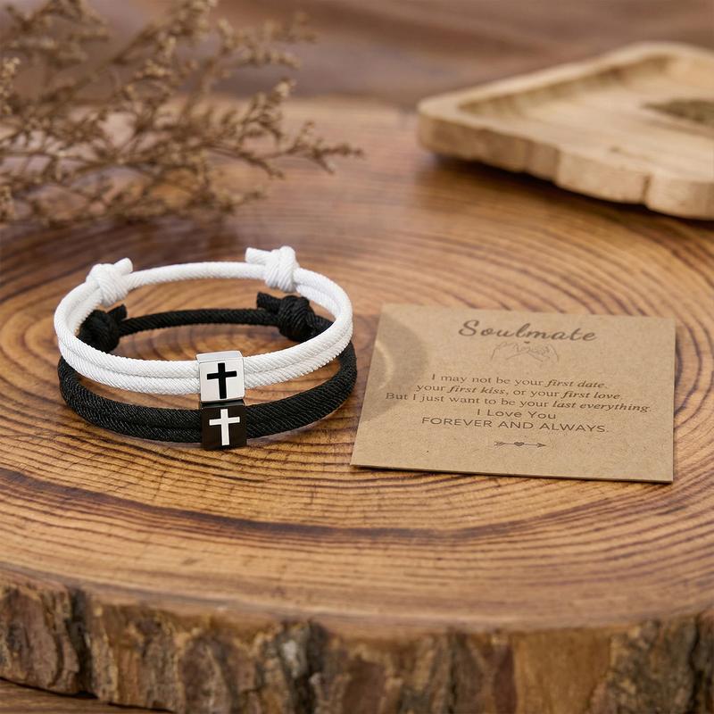 2pcs Cross Braided Rope Bracelets for Couples, Christmas Valentines Gifts, Fashionable Adjustable Bracelet for Men Women Teen Girls Fashion Jesus Bracelets Christian Baptism Gift