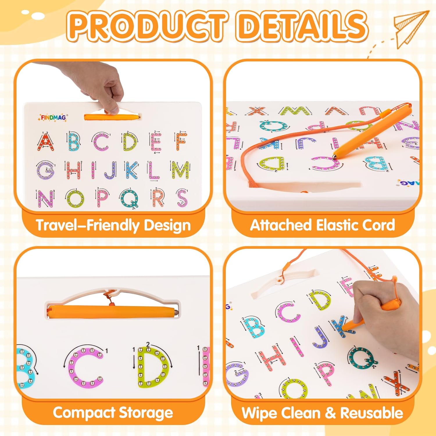 2-in-1 Double-Sided Magnetic Letter Tracing Board – Montessori ABC Learning board for Toddlers, Alphabet Writing Practice Board with Uppercase & Lowercase Letters, Educational Preschool Sensory Travel Toy for Kids Ages 3-5