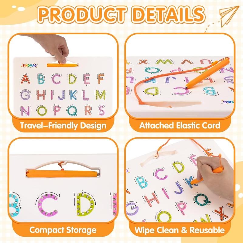 2-in-1 Double-Sided Magnetic Letter Tracing Board – Montessori ABC Learning board for Toddlers, Alphabet Writing Practice Board with Uppercase & Lowercase Letters, Educational Preschool Sensory Travel Toy for Kids Ages 3-5