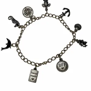 Silver Nautical Themed Charm Bracelet Handmade Adjustable Chain