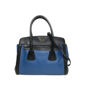 Pre-owned PRADA leather Tote Bags Blue and black handbag
