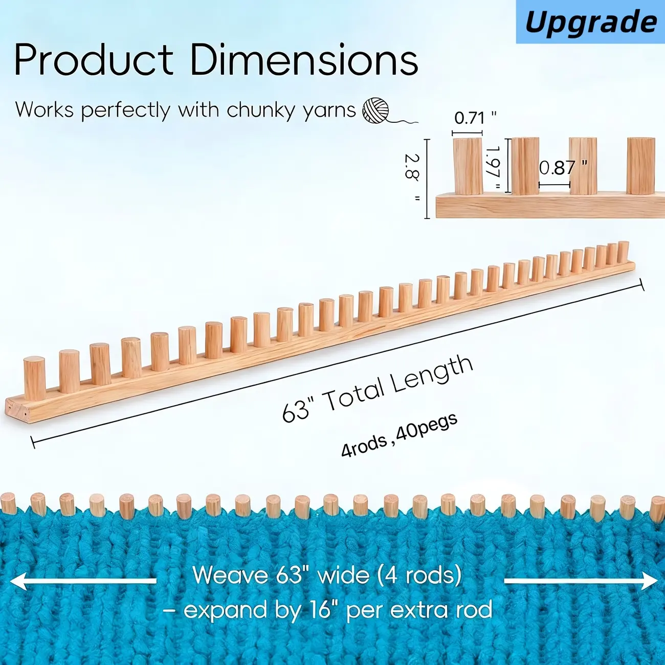 Natural Wood Beginner Crochet Peg Loom Kit - Modular Size (31.5in/63in), Smooth Polished Pegs, Bulky Yarn/Thick Cord Compatible, Easy-to-Follow Loop Operation Steps, Blanket Making Supplies, Creative Gift (Toys & Hobbies DIY Haberdashery)