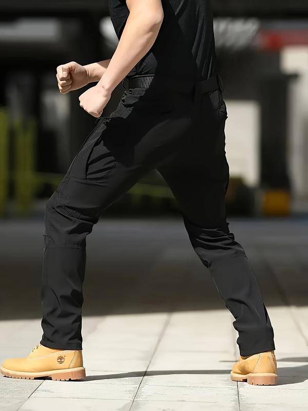 Men's Fleece-Lined Tactical Trousers Lightweight Softshell Material Multi-Pocket Design Loose-Fitting Sweatpants for Athletic Jogging & Winter Activities