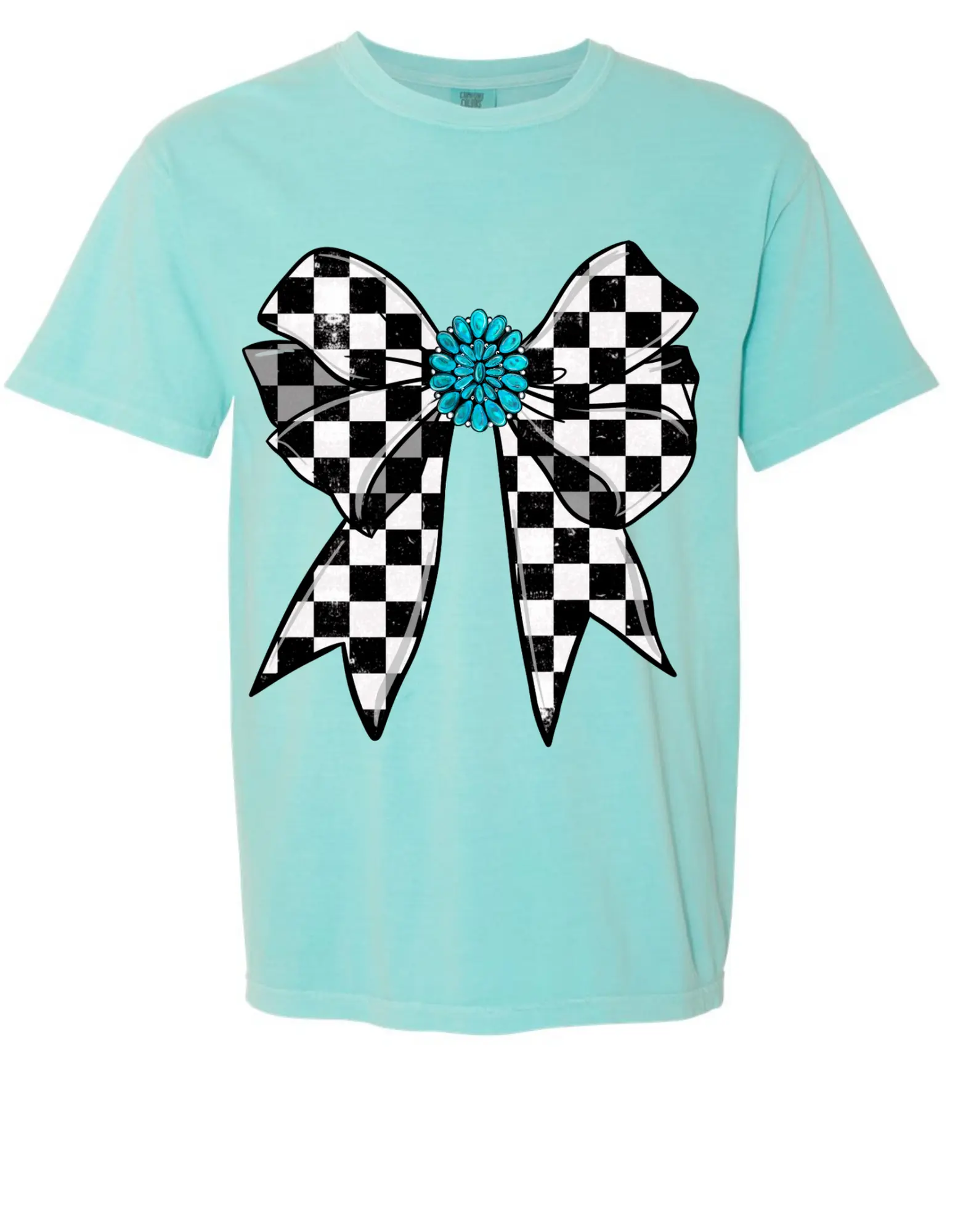 Checkered Bow comfort color T shirt