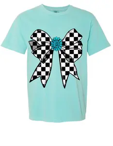 Checkered Bow comfort color T shirt