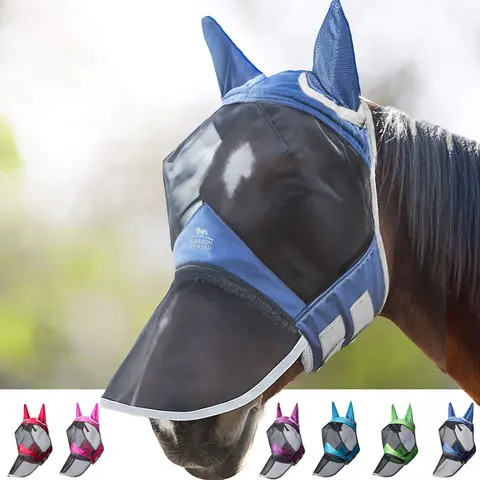 Harrison Howard Pro Luminous Horse Fly Mask Colorful Full Size with Large Eye Space, Long Nose & Ears for UV Protection
