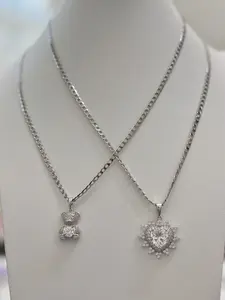 Yarigaby Elegant Bear & Heart Pendants Necklace Set 50cm Silver Tone Chain with Sparkling Rhinestone Accents for Special Events & Everyday Wear