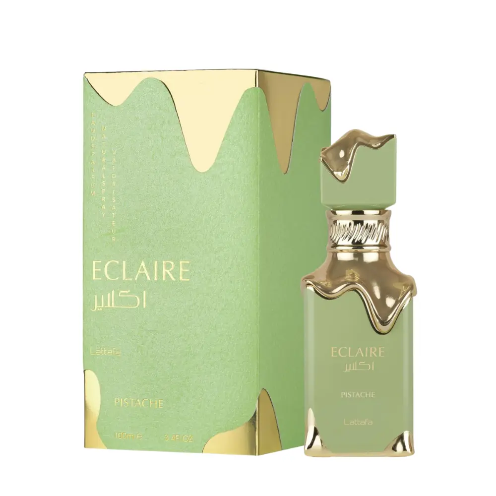 Lattafa Eclaire Pistache Women's Eau de Parfum Spray, 3.4 oz - Cruelty-Free Gourmand Fragrance with Creamy Pistachio, Coconut, Vanilla for Casual to Special Nights, Feel-Good Coconut Flavor Scent