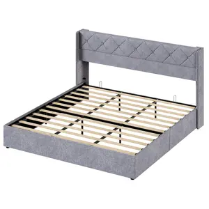 Large-Sized Hydraulic Lifting Storage Bed – Soft-Padded Platform Bed Frame with Upholstered Headboard Backrest, Spacious Hydraulic Lifting Storage Compartment (Easily Access Bedding, Luggage & More)