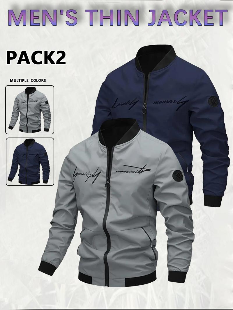 Men's Casual Windproof Jacket Outdoor Mountaineering Camping Polyester Personalized Letter Embroidered Pilot Jacket Beige Grey Qh Long Sleeve Zippers
