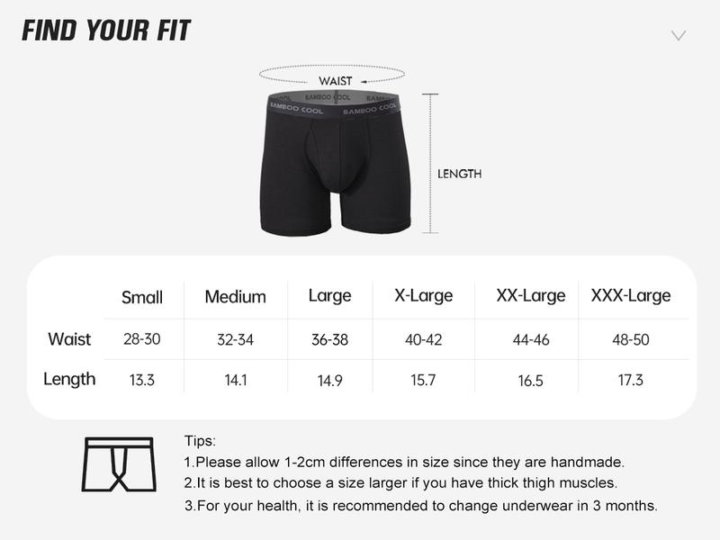 BAMBOO COOL Men's Underwear Soft Comfortable Breathable Fabric 92% Viscose 8% Spandex Pack of 4 Multiple Colors Open Fly Design for Home Exercise Travel Moisture-Wicking Boxer Briefs