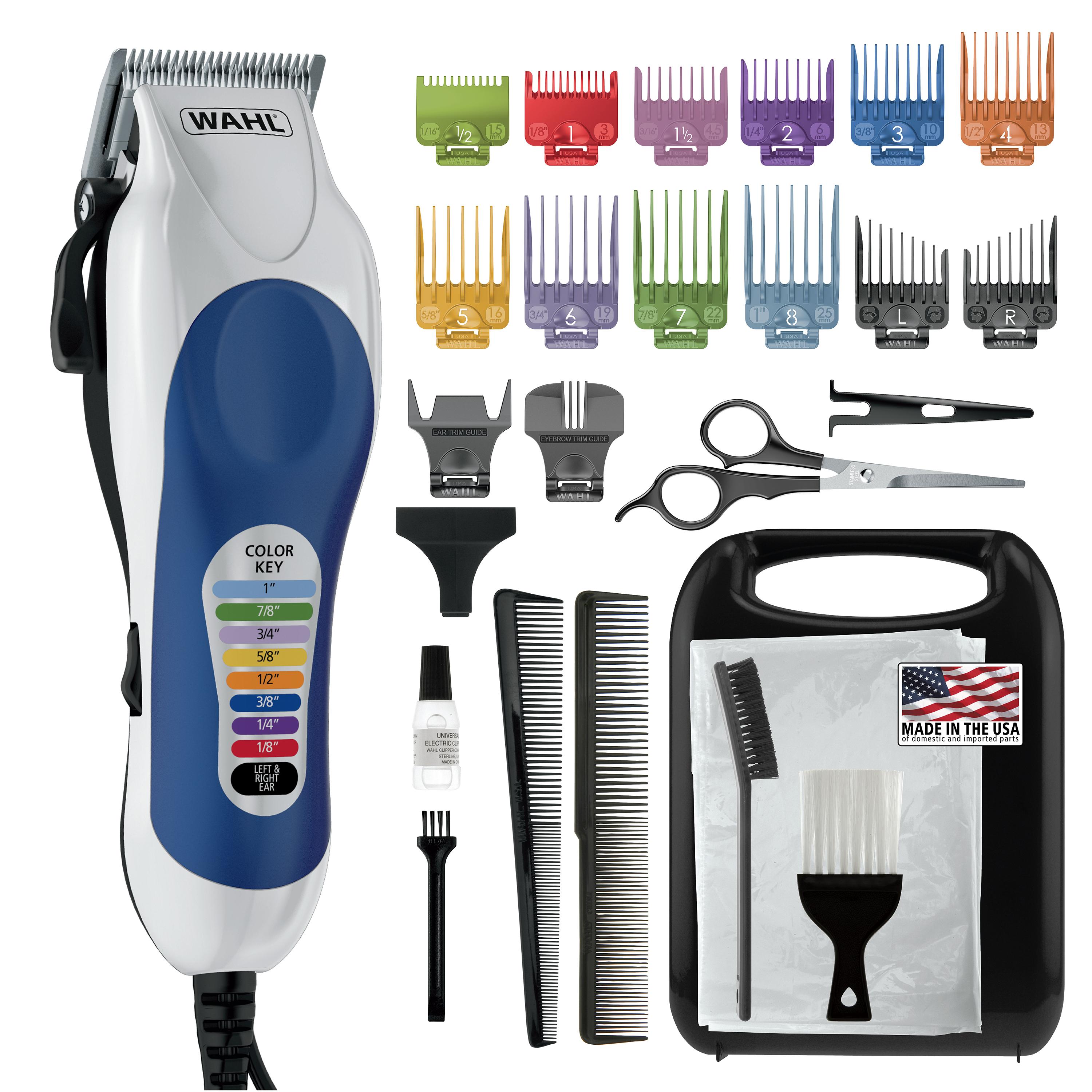Wahl Clipper USA Color Pro Complete Haircutting Kit with Easy Color Coded Guide Combs - Corded Clipper for Hair clipping & Grooming Men, Women, & Children - Model 79300-1001M