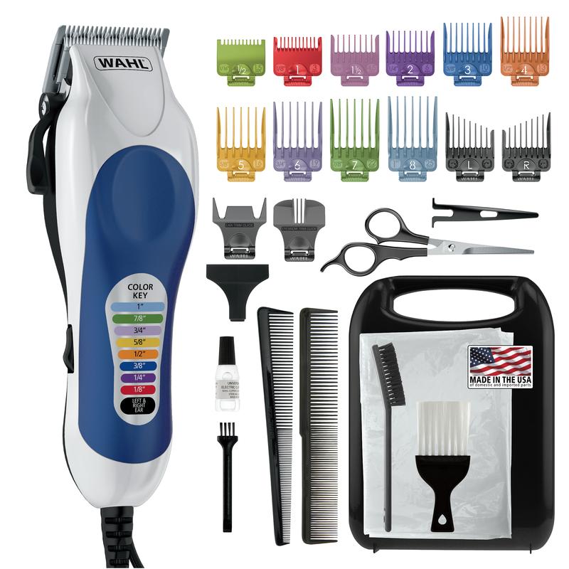 Wahl Clipper USA Color Pro Complete Haircutting Kit with Easy Color Coded Guide Combs - Corded Clipper for Hair clipping & Grooming Men, Women, & Children - Model 79300-1001M