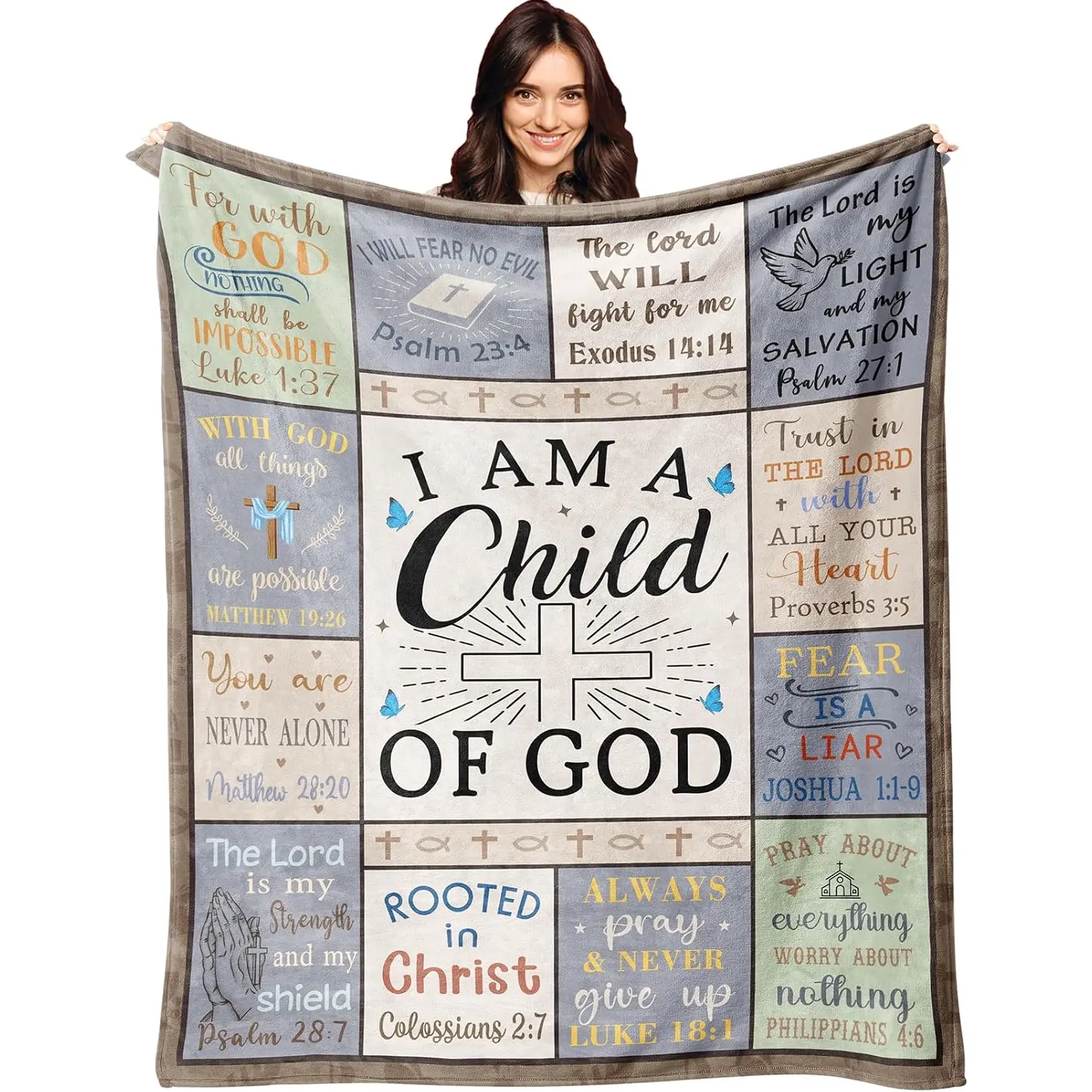 Camping Hiking Sleeping Blanket, Christian Theme Multi-Size (50x60in) Gift for Women, 1 Printed Side with Plain White Back, Ideal for Baptism-Christmas Occasions