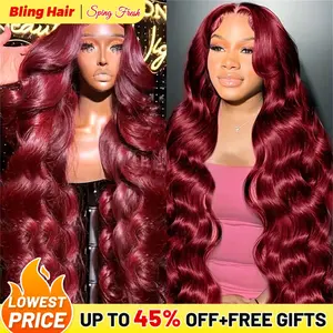 Bling Hair 99j Red Color 33# 4# Color 13x4/6 Body Wave Lace Frontal Human Hair Wigs 180 Density Lace Frontal Wig Real Hair Pre Plucked Human Hair Lace Wigs With Hairline TikTokShopBlackFriday