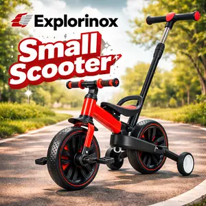 Explorinox Balance Bicycle with Push Handle for Kids 2-5 Years Old, 6 in 1 Folding Push Bike with Training Wheels & Pedals, Balance Bike for Boys and Girls with Brakes & Kickstand