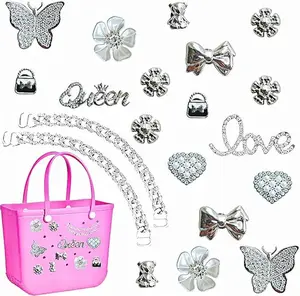 Butterfly Flower Bear Charms for Bogg Tote, Cute Chain Accessories Set, Premium PVC Decorative Inserts for Rubber Beach Handbag, Stylish Summer Bag Ornaments