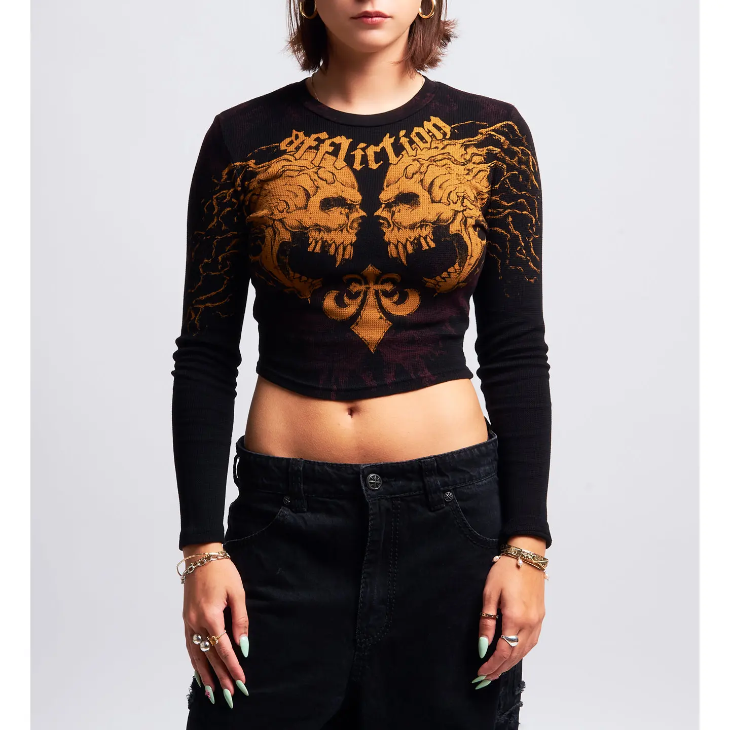 Affliction Women's Thermal Crop Shirt Screaming Roots