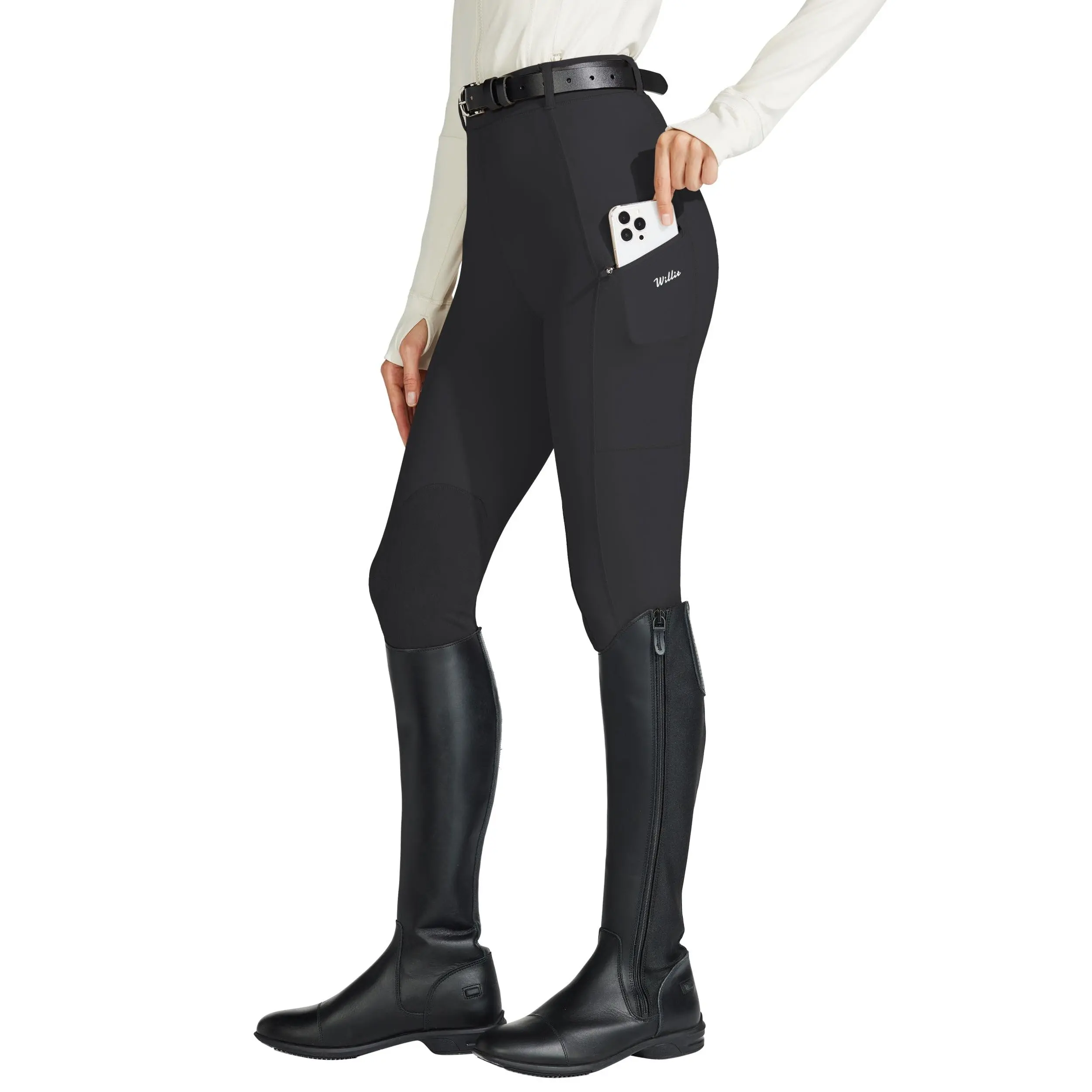 Willit Women's Equestrian Riding Pants with Knee Pads, Equestrian Long Pants, Horseback Training Tight Pants with Zipper Pockets