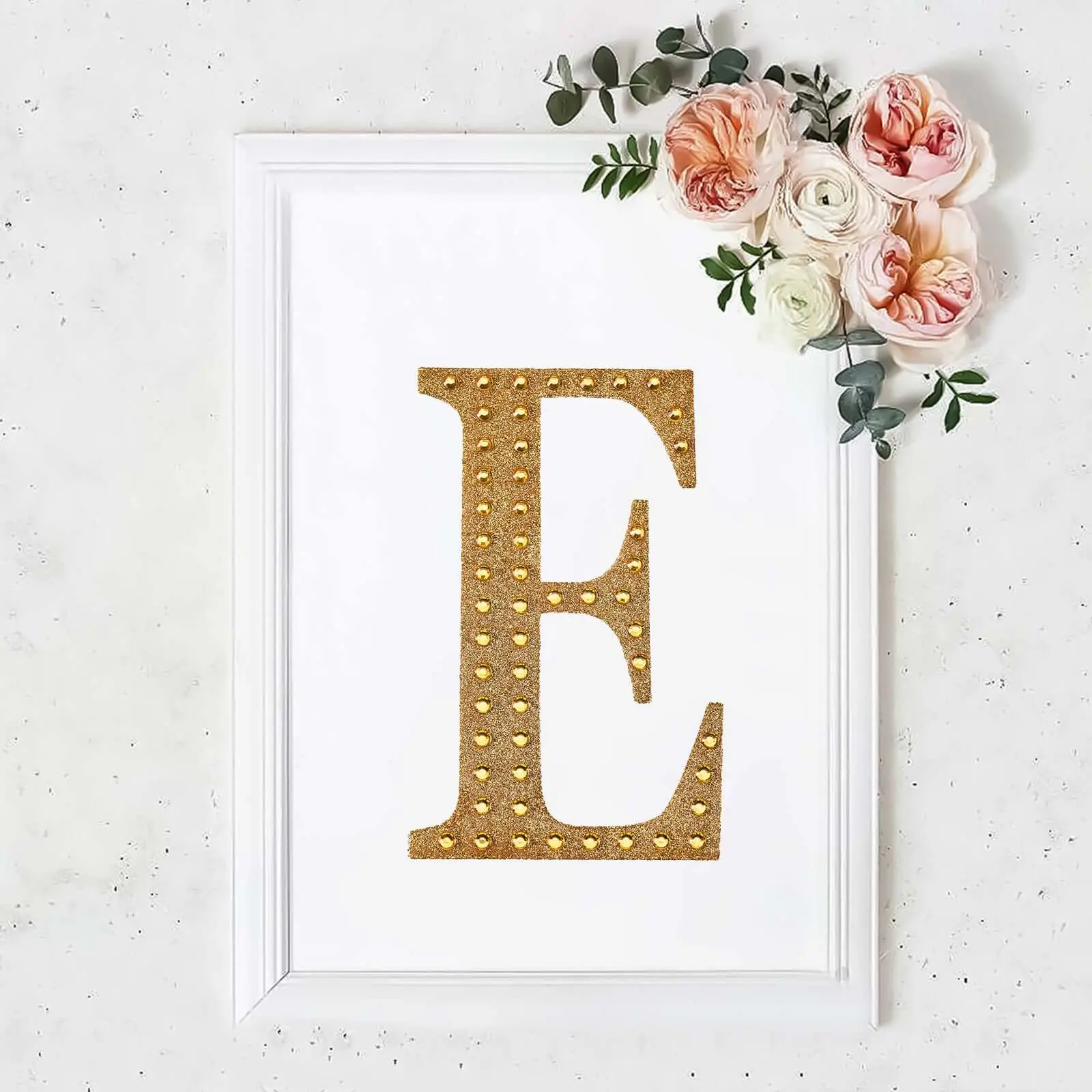 8-in Gold Sparkle Rhinestone Alphabet "E" Letter Stickers, Glitter Adhesive Art Stickers for DIY Crafts, Room Decor, Banquet Embellishments, 8 Inches