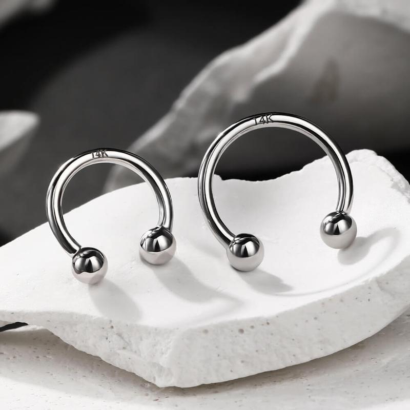 Oufer 14k Solid White Gold 16G Internally Threaded Ball End Horseshoe Septum Nose Piercing Ring -Classic Fit for Everyday Wear Inner Diameter 8mm 10mm