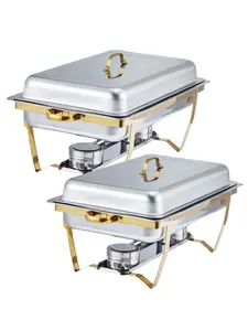 Gold Chafing Dishes For Buffet Set Of 2, 8QT Rectangular Buffet Servers And Warmers Sets W/Lid Holder, Stainless Steel Chafer Catering Supplies Buffet Display For Parties