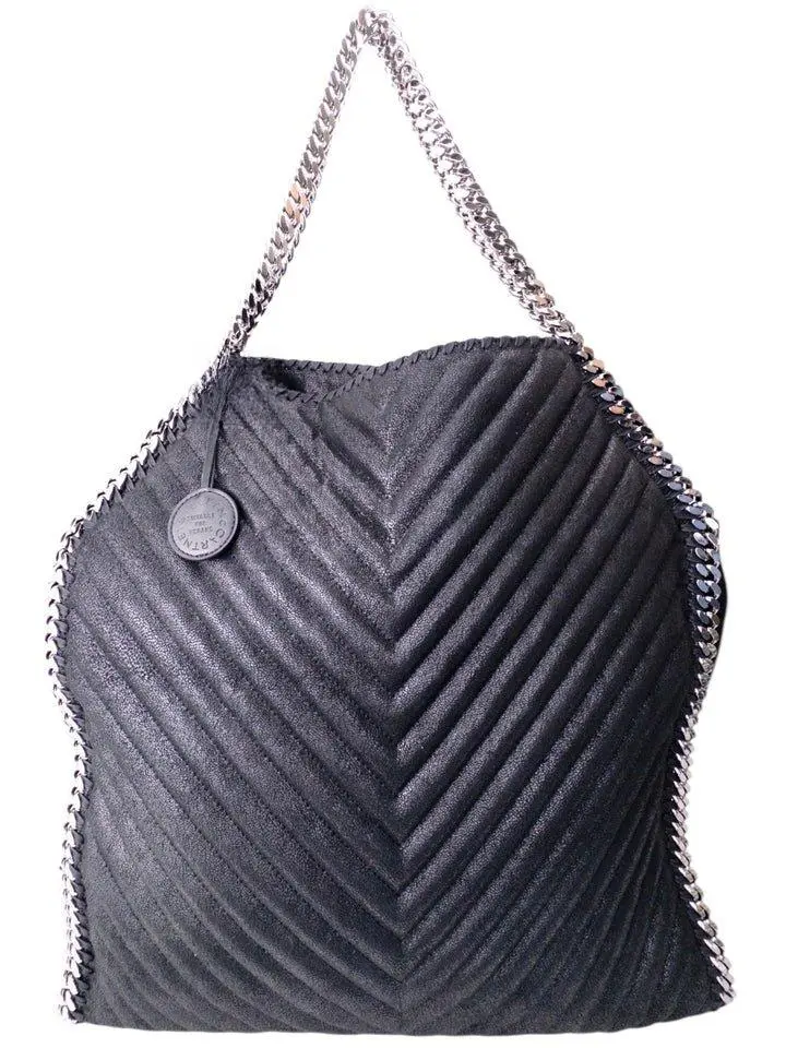 Pre-owned Stella McCartney Fabric Tote Bags Black Chevron Falabella Tote bag
