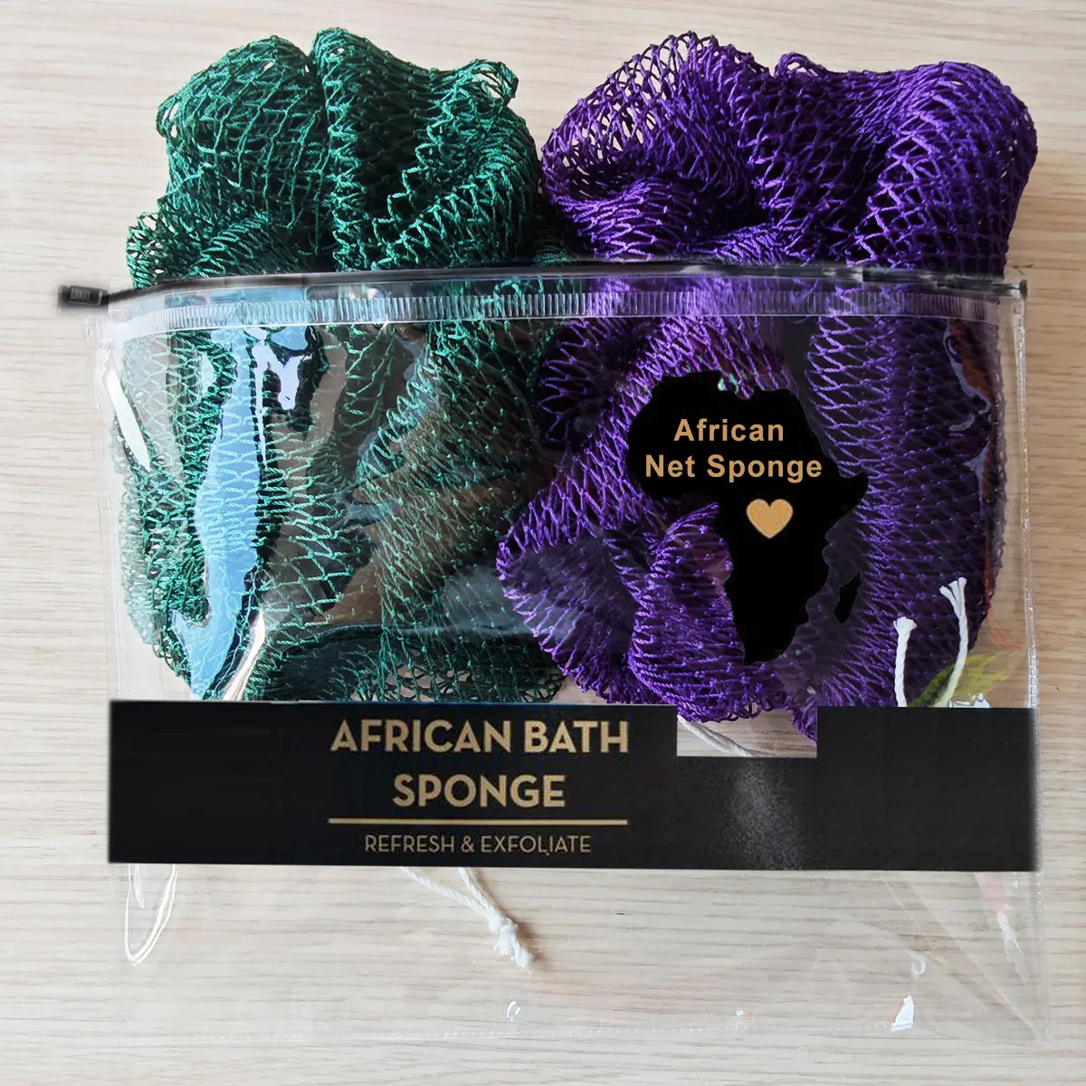 Authentic African Exfoliating Net Bath Sponge 2-Piece Sets, Normal Built-In Scrubber Loofahs, Sponges & Poufs for Summer Use#backtoschool