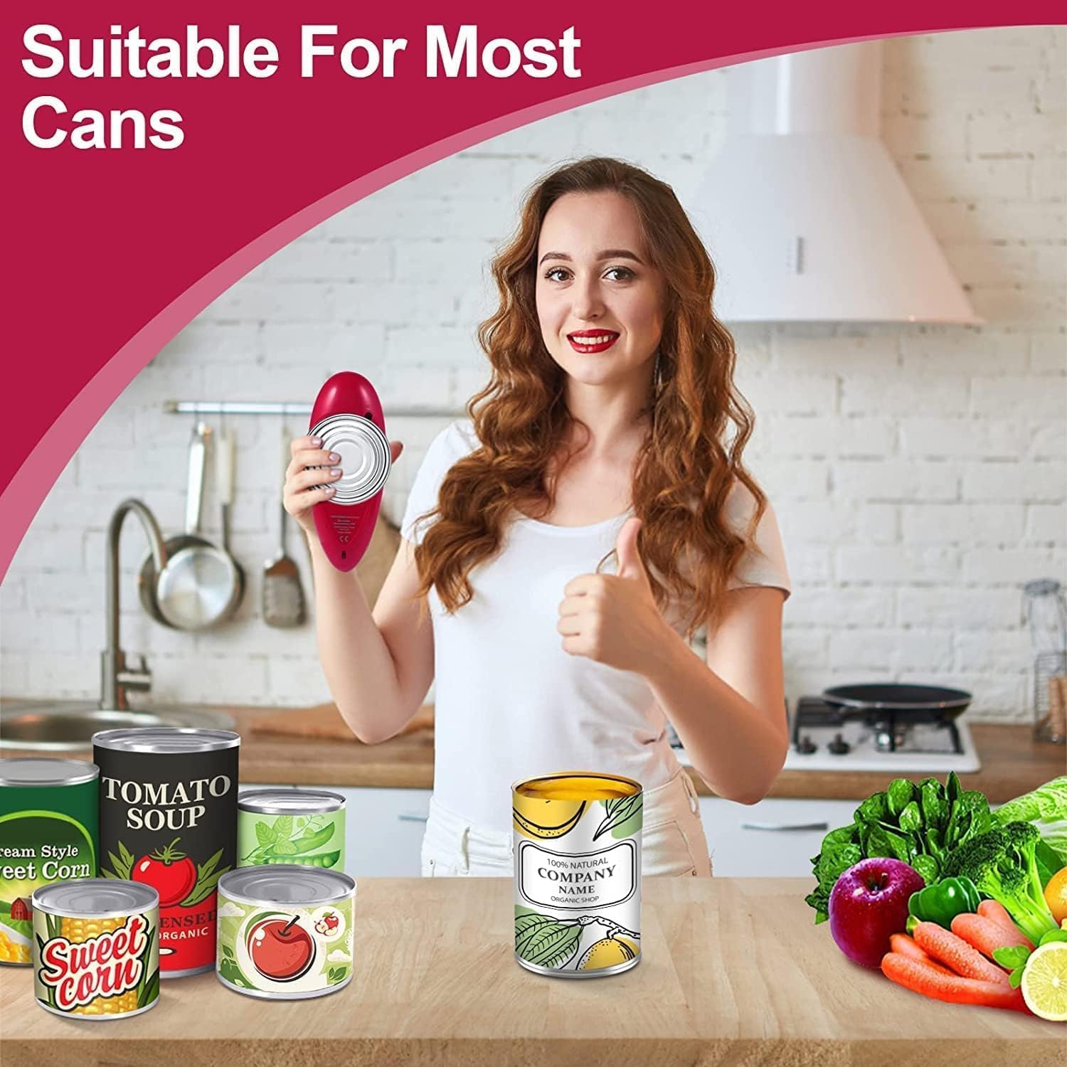 Electric can opener suitable for all can sizes. Kitchen food safety electric can opener with smooth edges. Battery-powered can opener for kitchen use, ideal for seniors, arthritis sufferers, and chefs.