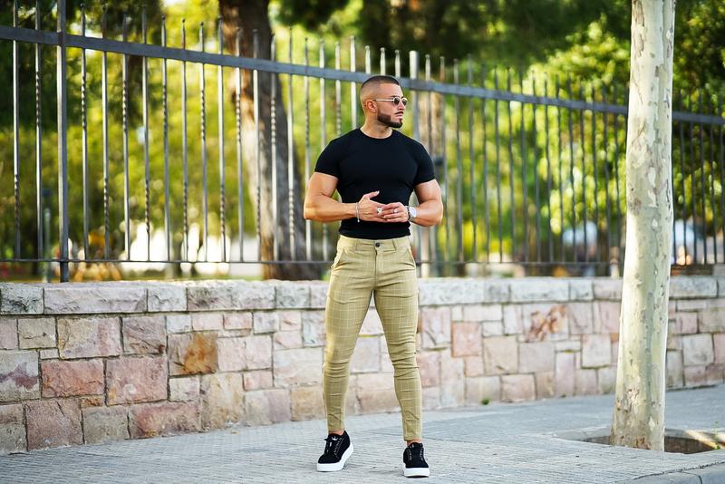 GINGTTO Mens Chinos Skinny Slim Fit High Waist Stretchy Plaid Dress Pants Comfortable Trouser