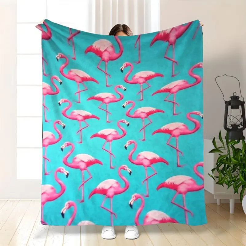 1Pc Glam Pink Flamingo Flannel Blanket - Soft Lightweight Multi-Size Bedspread & Sofa Throw, All Seasons Cozy Bedding, Machine Washable, Room Decor, Bedroom Decor Ideas, Valentine's Day Gift for Infant & Child, One-Piece