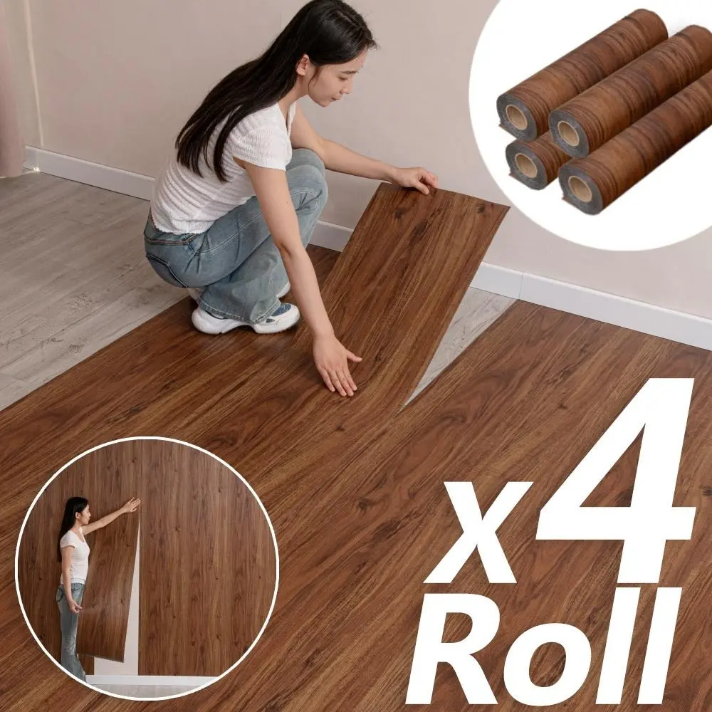summerwins Easy-to-Install Self Adhesive Wood Grain Vinyl Tiles (4 Rolls, 15.7”x118.11”) - Waterproof, Extra Thick, Damp-Cloth Clean, Renter-Safe, Tearable - Adhesive Film Floor Stickers for Kitchen, Bathrooms, Home Renovations (Floor/Wall Alternative), S