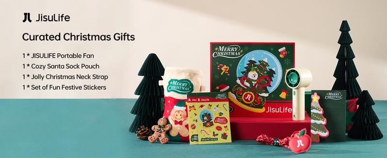 JISULIFE Christmas Limited Edition Handheld Fan Life10 Portable Rechargeable Fan Up to 22H Cooling Gift for Women Men