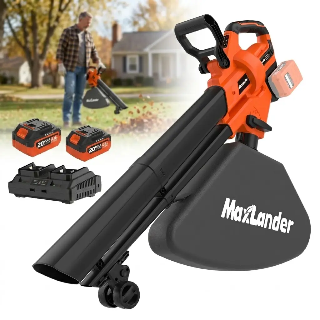 MAXLANDER 40V Brushless Power Leaf Chopper & Vacuum with Wheels, 15:1 Mulching Ratio, 40L Large Collection Bag, 2 Batteries